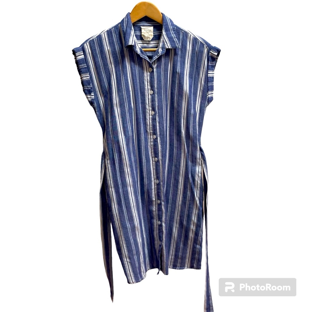 Harper blue w/ white stripes button down shirt dress with belt tie size small